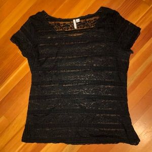 Elle black sheer lace scoop neck top XL